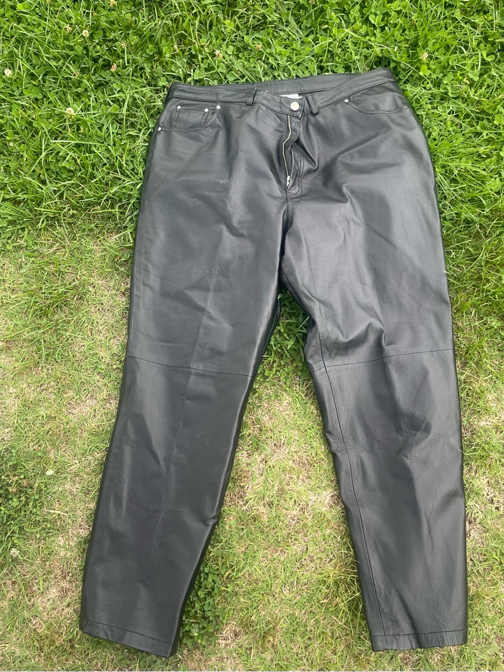 Black Leather Straight-Leg Pants